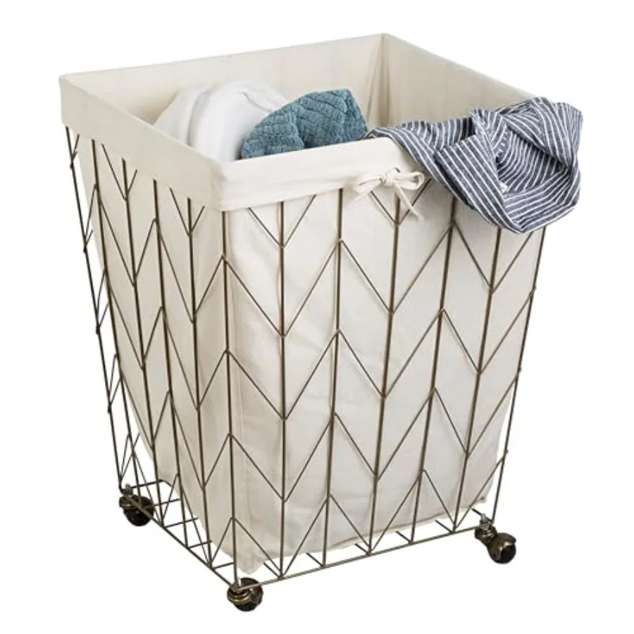 

Корзина для белья Coastal Collection с проволочным каркасом, холщовым вкладышем и колесами, цвет бронза