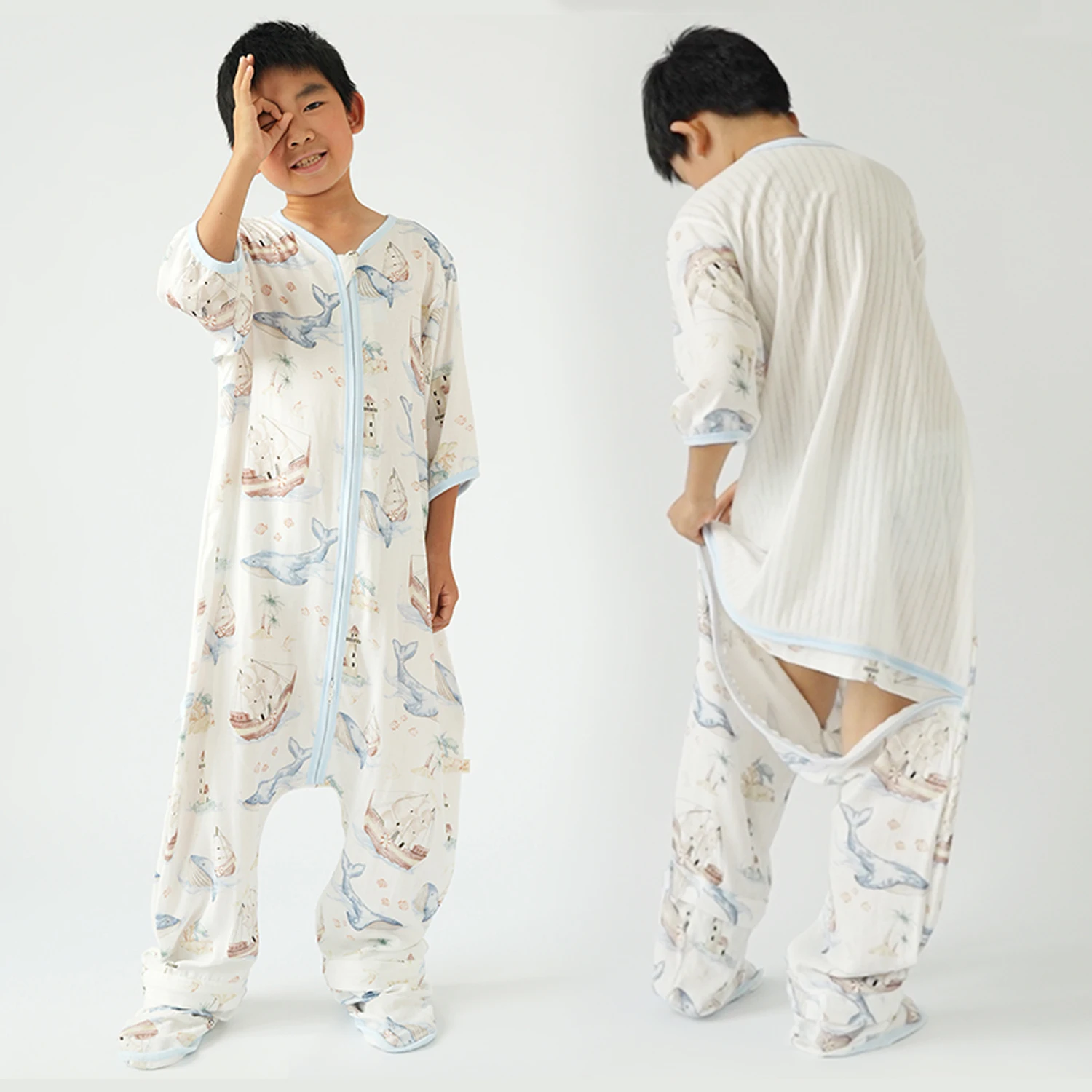 Summer Cartoon Baby Gauze Split Leg Sleepsack Children's Jumpsuit Pajamas Thin Temperature 29℃