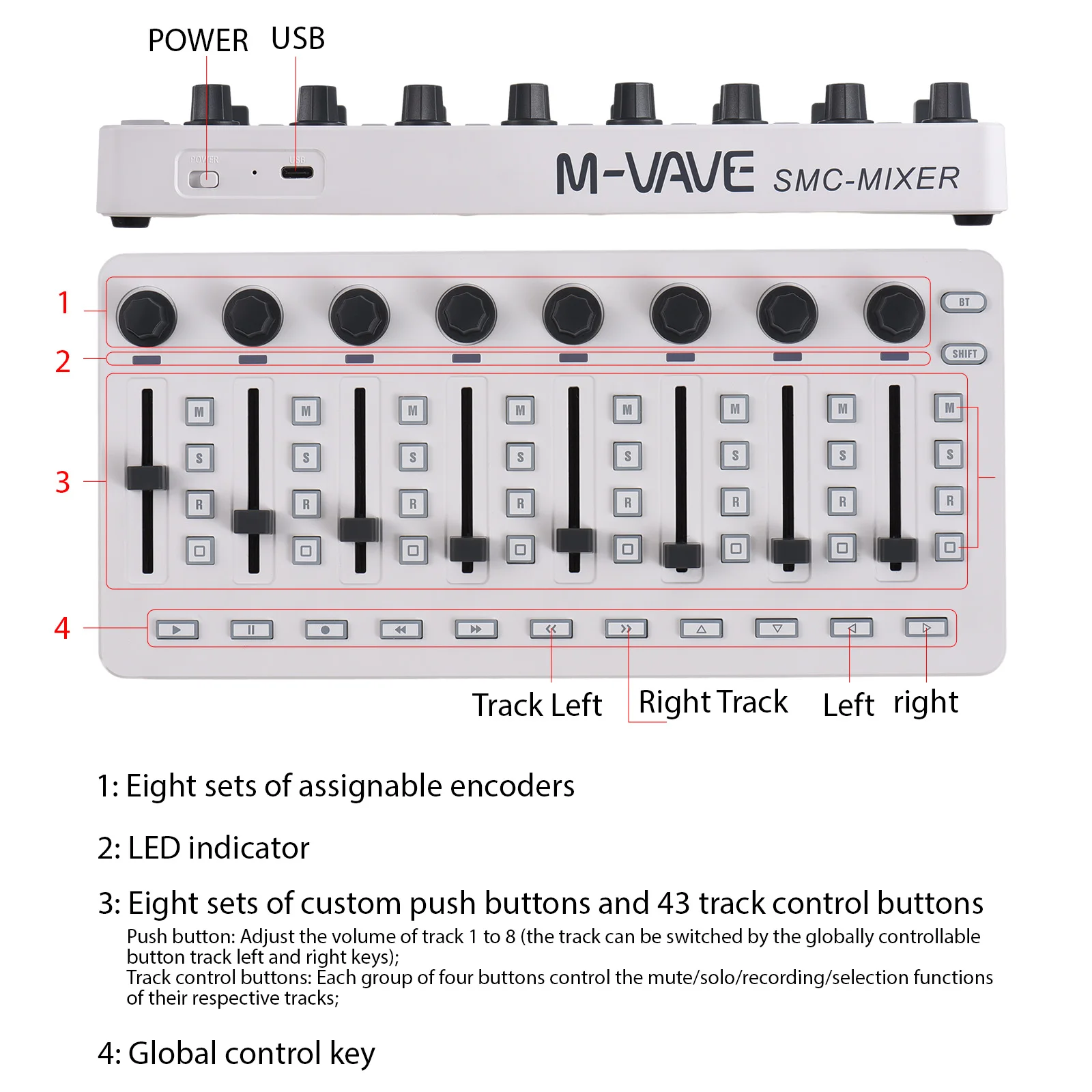 M-VAVE SMC-Mixer Wireless MIDI Controller Mixing Console BT Connection USB Controller Mixer for Most Electroacoustic Instruments