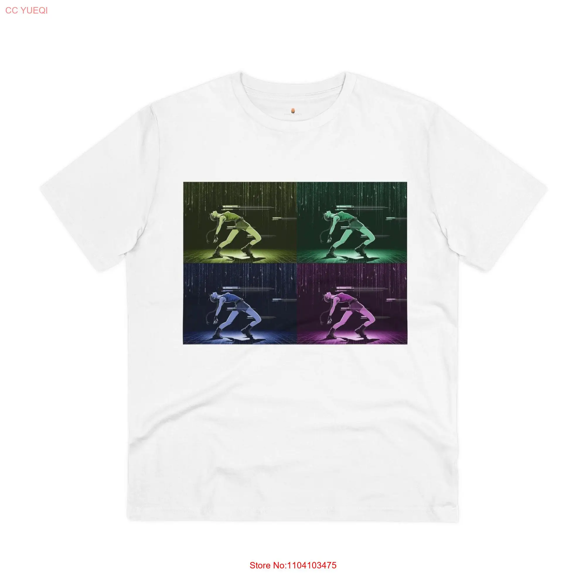 Digital Runner Organic Cotton T Shirt Cyber World Pixel Prints Neon Matrix Lara Croft Tombraider long or short sleeves