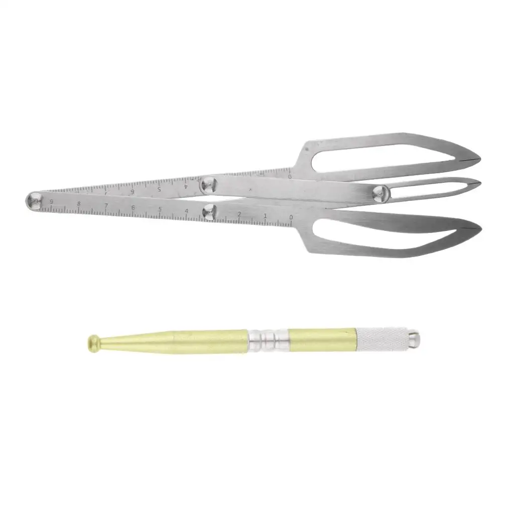 Adjustable Eyebrow Template Microblading Ruler Stainless Steel Tattoo Pen Set for Home Personal Makeup Practice