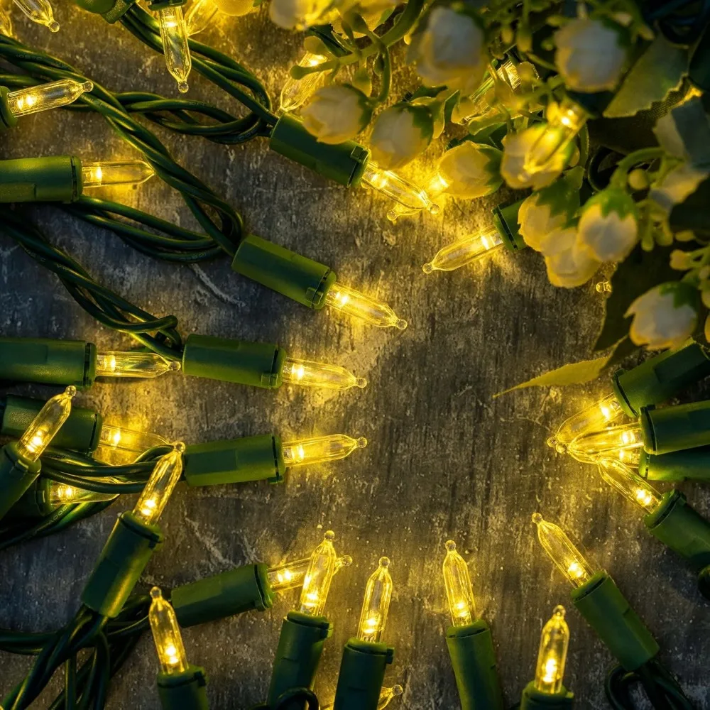 200 Warm White LED Christmas Lights on 66-Foot Green Wire, UL Certified Commercial-Grade Holiday String Lights Set