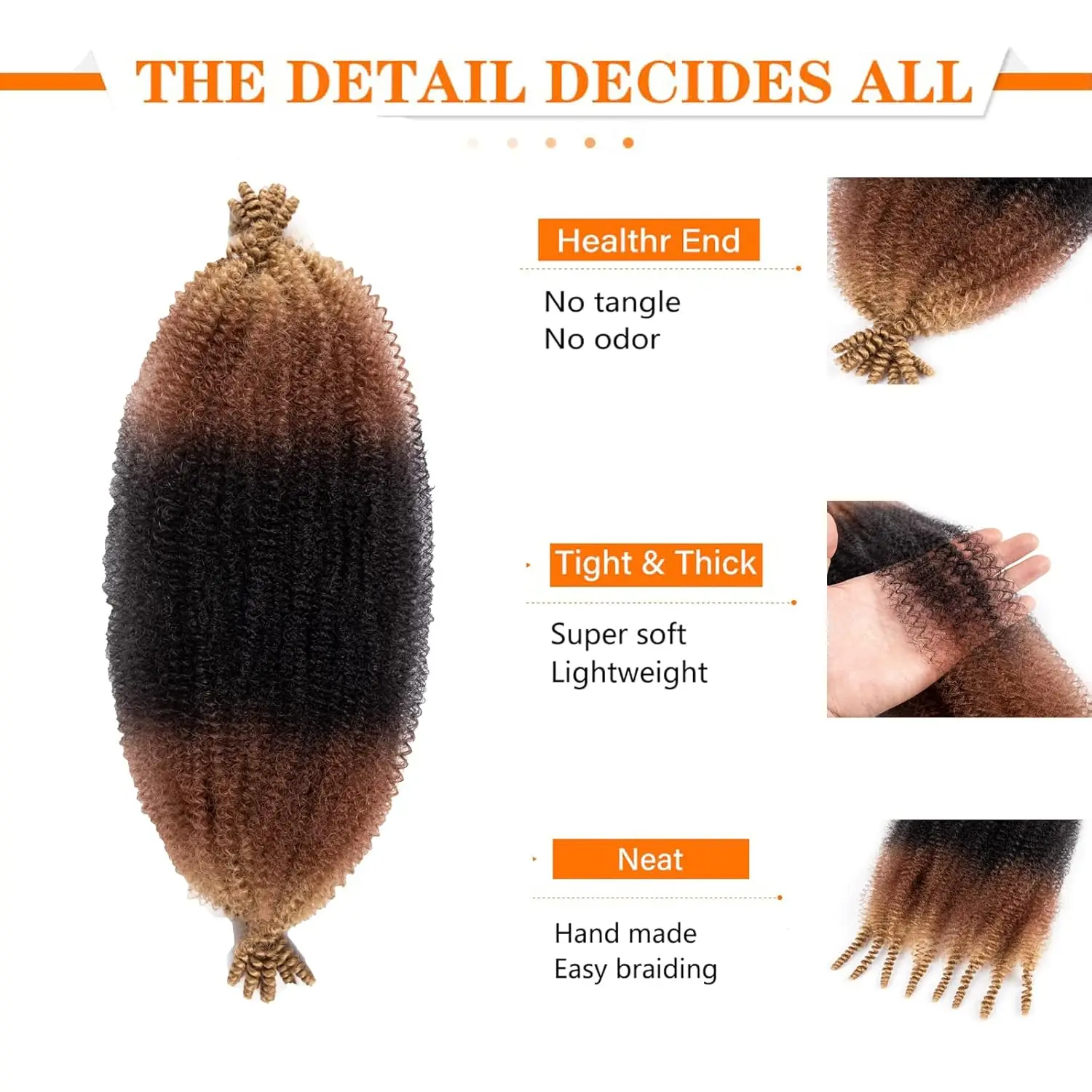 Pelo trenzado Afro elástico, pelo trenzado sintético ombré Marley Twist de tres tonos, pelo trenzado ombré torcido Up Spingy Afro Twist