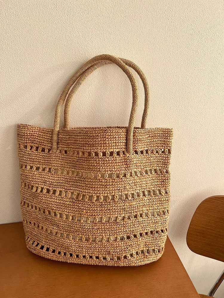 Rattan Tote Bag ,Women's Straw Woven Handbag,Fashion Handmade Hollow Out Handbags For Women Elegant Purse