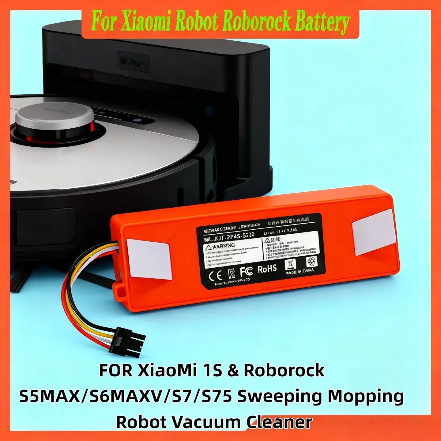 

Replacement14.4V 5000- 6500mAh Battery–for XiaoMi 1S,Roborock S5MAX/S6MAXV/S7/S75 Sweeping Mopping Robot Vacuum Cleaner, Durable
