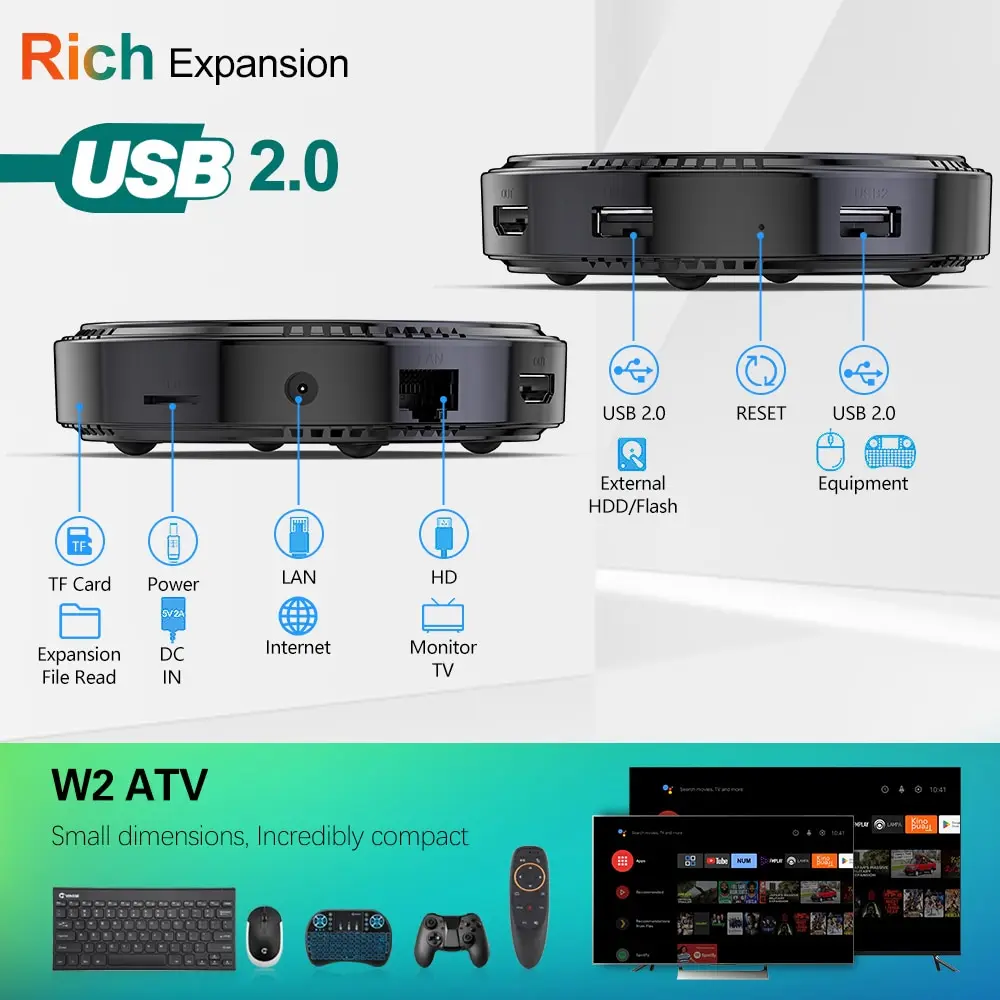 W2 ATV TV Box Android 11 Amlogic S905W2 supporto 4K AV1 2.4 e 5G Wifi BT con Google Voice Remote 2 g16g 4 g32g 64G Smart TV Box