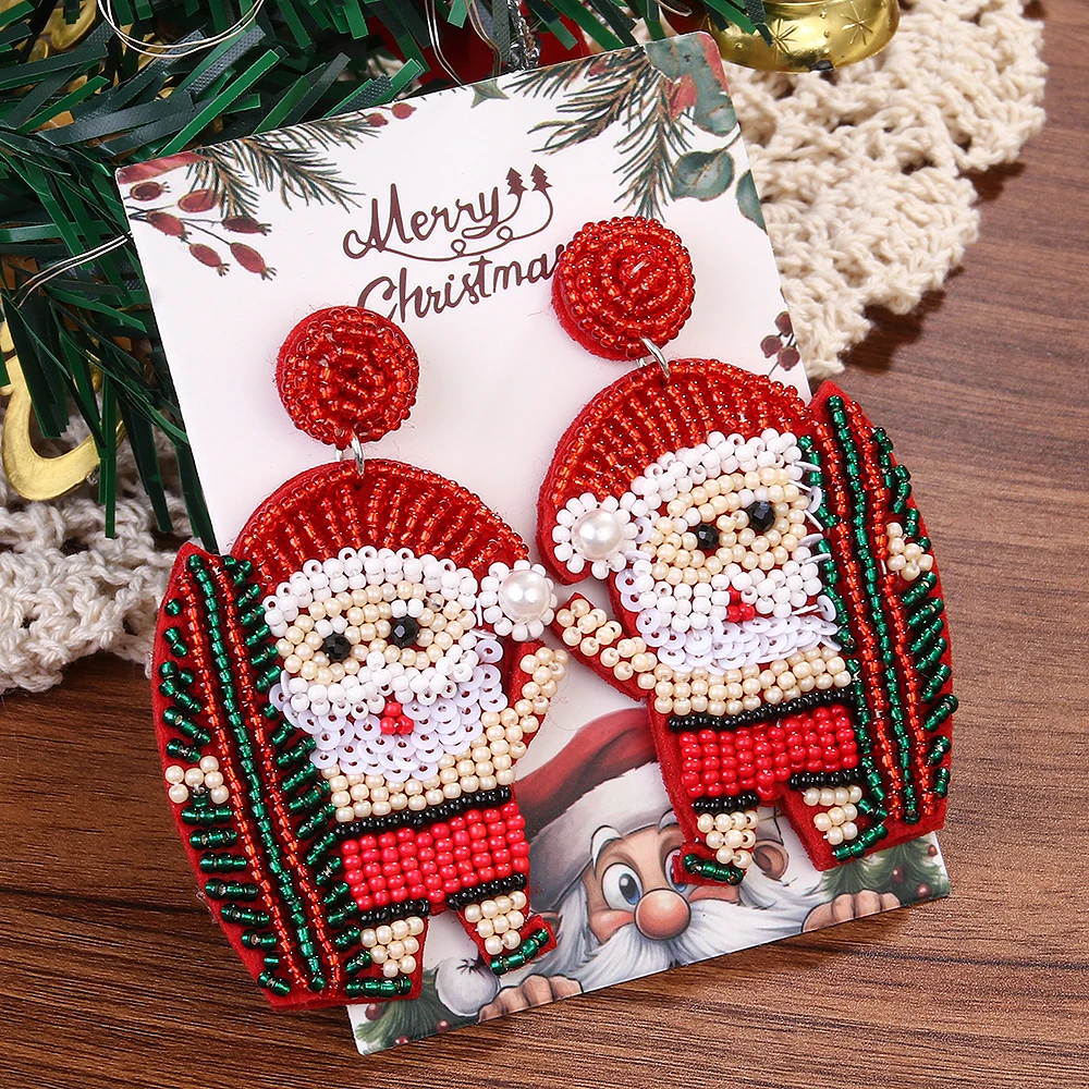 Christmas Earrings for Women Beaded Snowman Santa Claus Alpaca Boots Earrings Christmas Statement Earrings Festive Jewelry Gifts