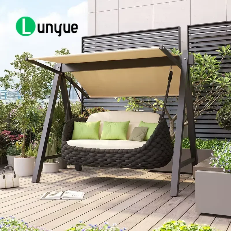 Modern Luxury Aluminum Outdoor Swing Chair Waterproof UV Proof Rocking Seat for Garden Villa Backyard Patio Furniture