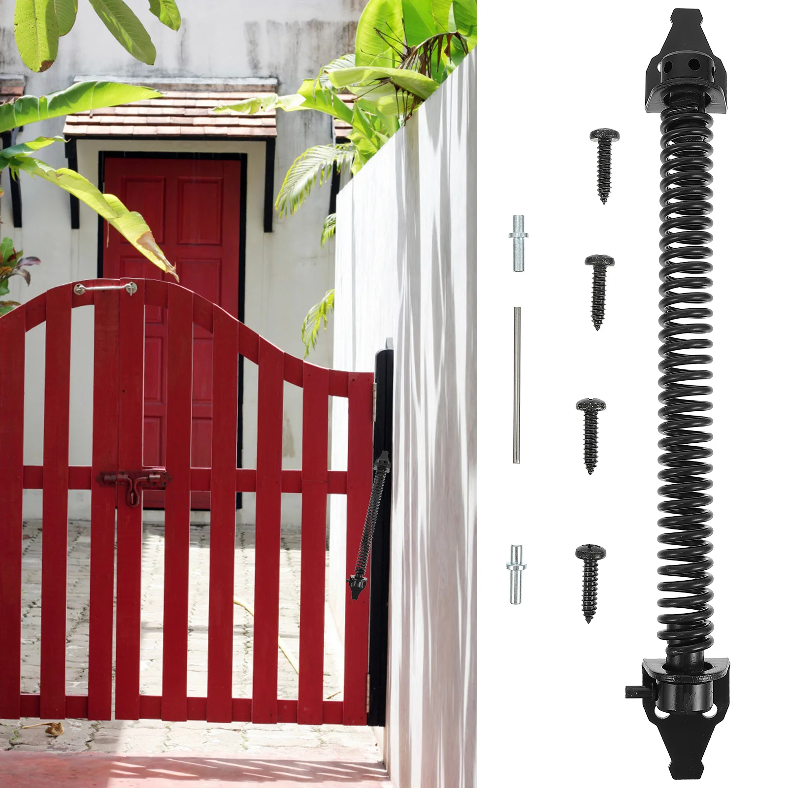 

Hinges Gate Fence for Outdoor Gates Automatic Closing Spring Garage Black