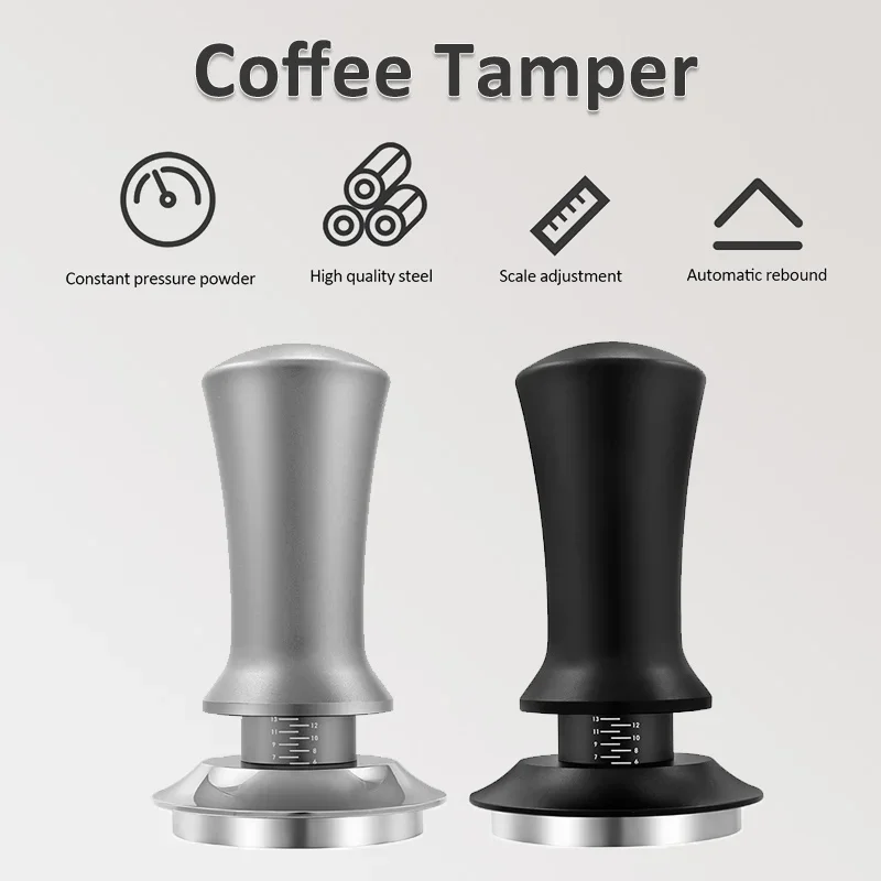 Coffee Tamper 51/53/58mm Adjustable Constant Pressure Stainless Steel Coffee Powder Hammer with Scale Espresso Maker Accessories
