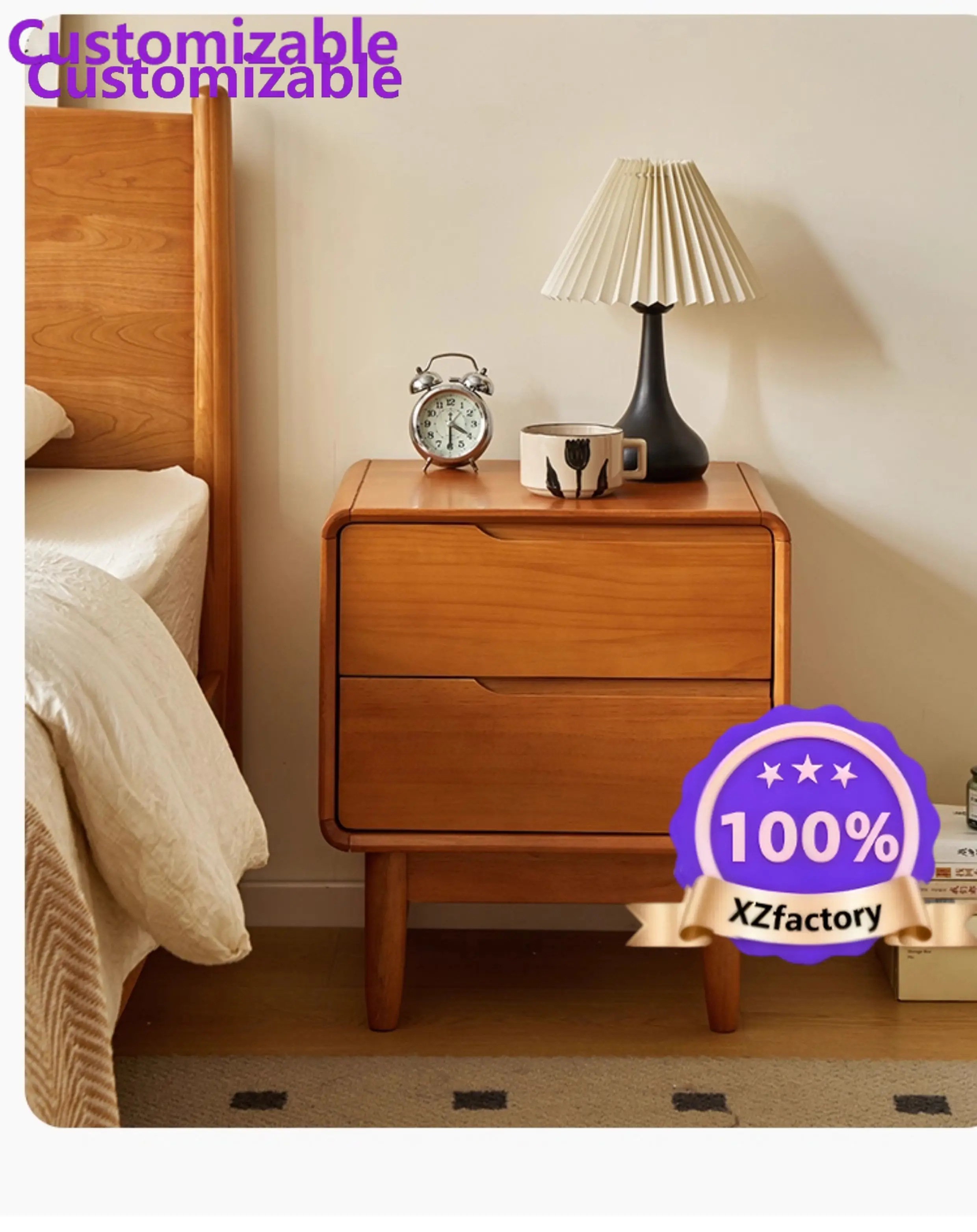 Factory Direct 2026 Top ZML Comodino in legno massello Camera da letto Semplice e moderno Piccolo appartamento Portaoggetti Como