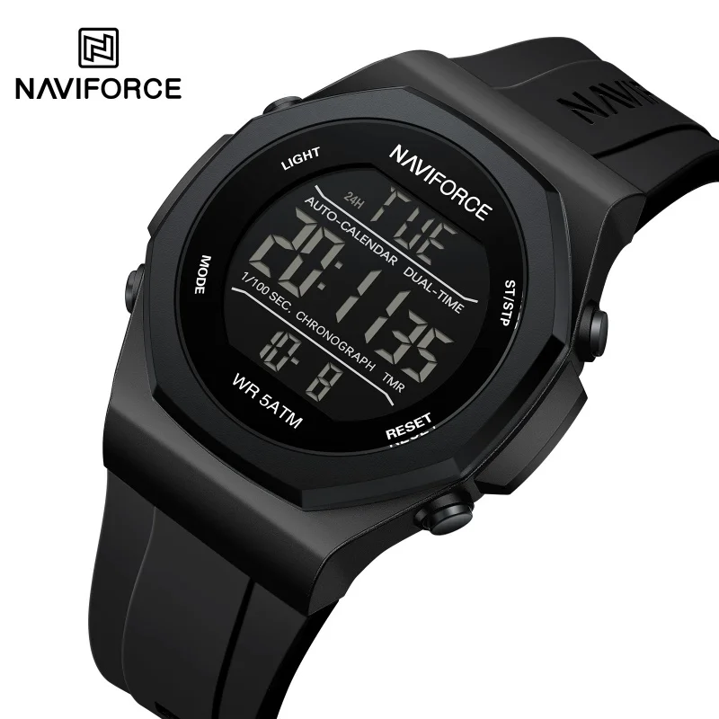 NAVIFORCE 7117 Modische Herren-Elektronikuhren, lässig, einfacher Kalender, wasserdicht, Silikonarmband, Sport, digitale Armbanduhr, Herren