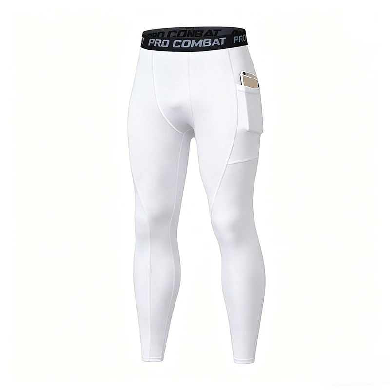 Kompressionshose für Herren, Trainings-Gym-Leggings mit Taschen, Laufhose, Fitness-Basketball-Jogging-Workout-Hose aus Polyester