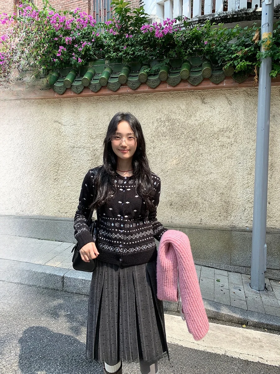 

Lazy Sle Knitted Sweater Cardigan Women's Faion Premium Feeling Slim Fit Long Sve round Ne Warmth Autumn Spring