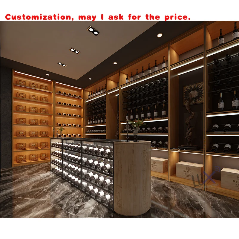 

custom.Colourful Wooden Wine Cabinet Bar with LED Lighting Wall Display Rack Red Wine & Glass Display Bar