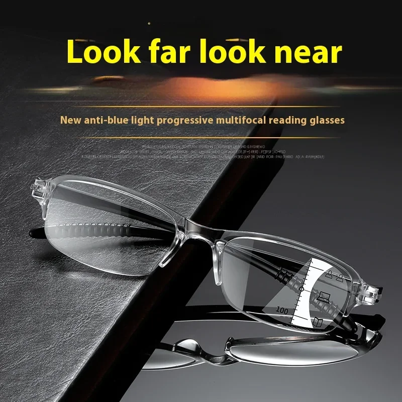 Vintage Frameless Reading Glasses for Elderly People HD All-in-one Ultra Light Anti Blue Light Presbyopia Glasses Wholesale