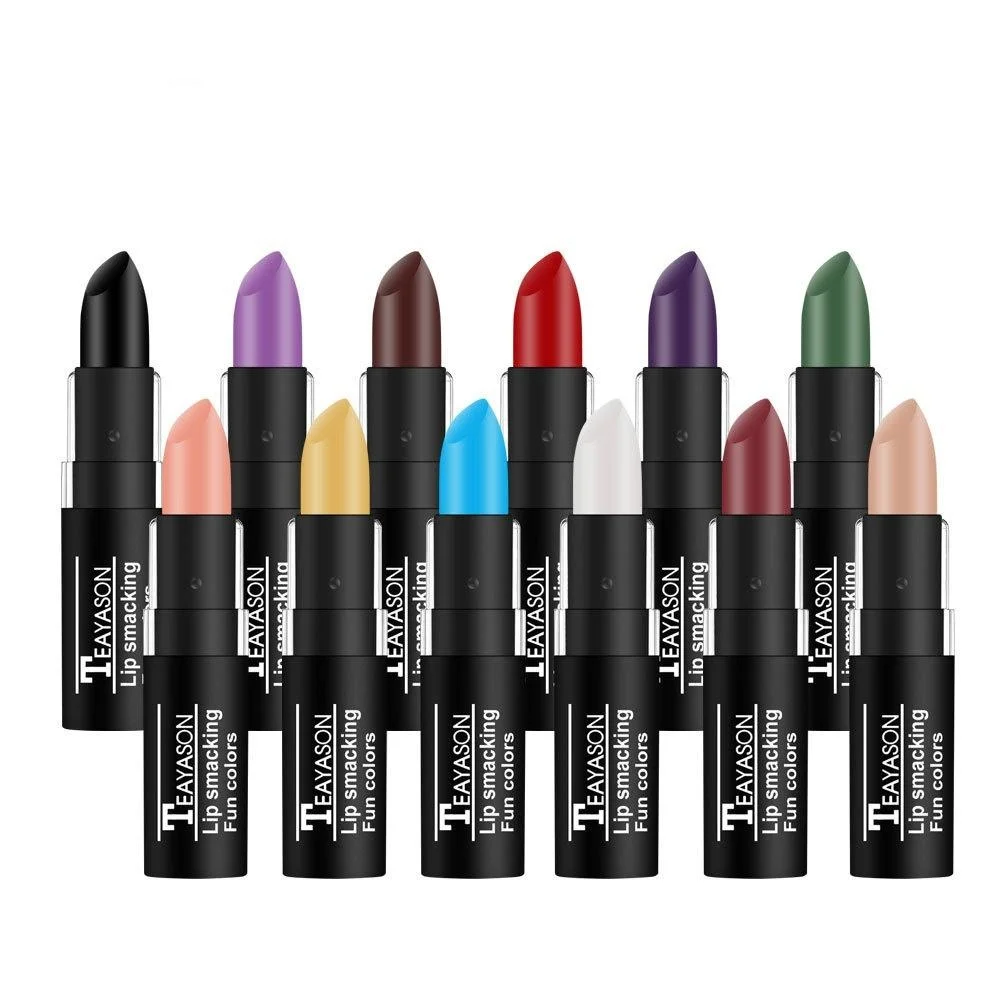 Batom fosco 12 cores à prova d'água, hidratante fosco, batons de longa duração, cosmético roxo, preto, brilho labial sexy, maquiagem labial vermelha