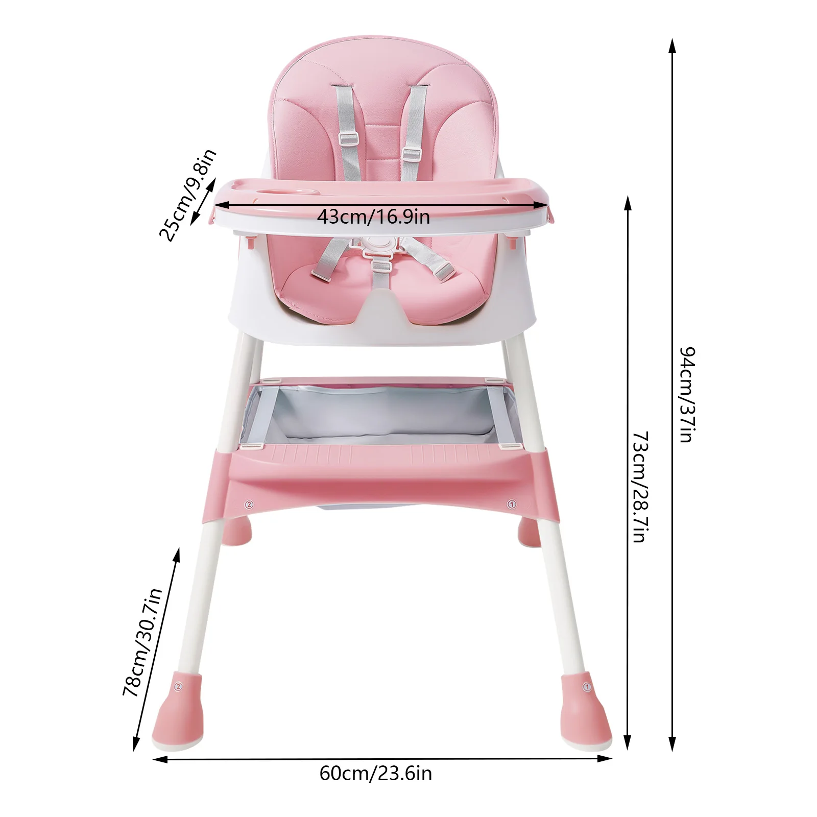 2-in-1 Baby High Chair for Boys and Girls from 6 Months with Footrest New Foldable High Chair