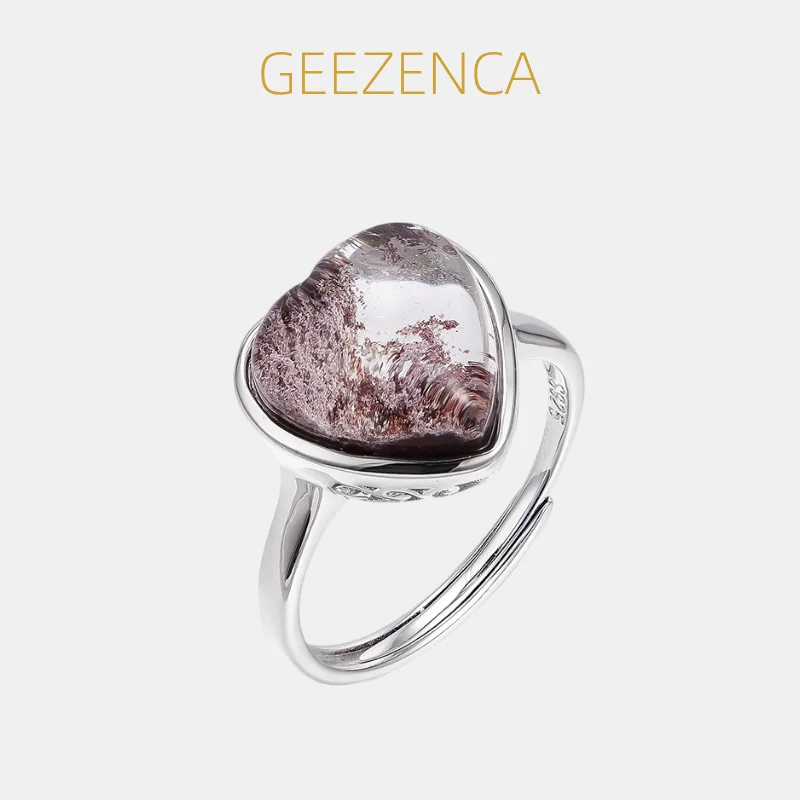

Кольцо GEEZENCA Solitaire Phantom с кварцевым кристаллом и серебром 925 пробы, в форме сердца, открытое, женское, модное, изящное, простое, коктейльное кольцо, подарок для нее