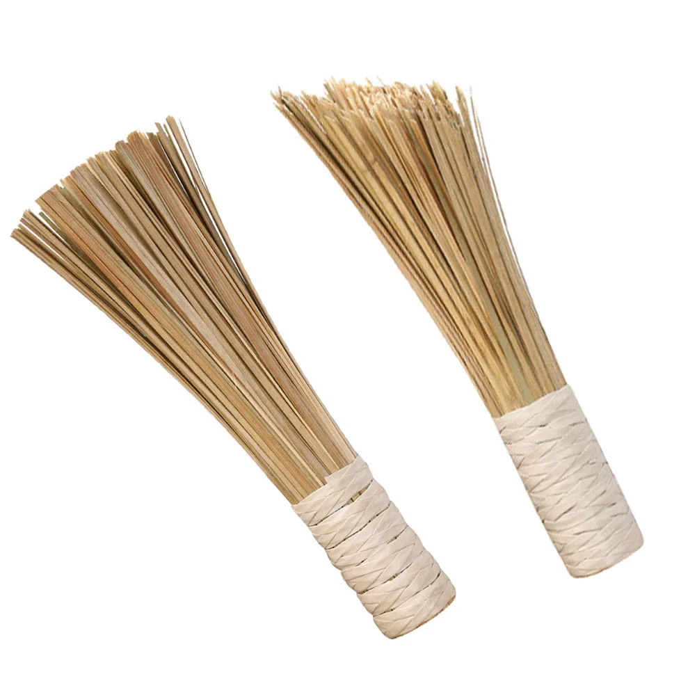 

2 Pcs Bamboo Brush with Long Handle Wok Cleaning Kitchen Tools Whisk Pan Pot Work