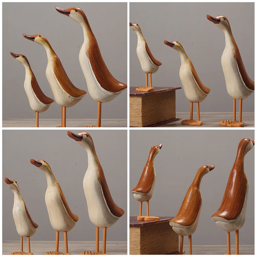 

3pcs Wooden Sculpture Carved Animal Statue Desktop Decor Wood Shaped Craft Ornament Home Office Decoration