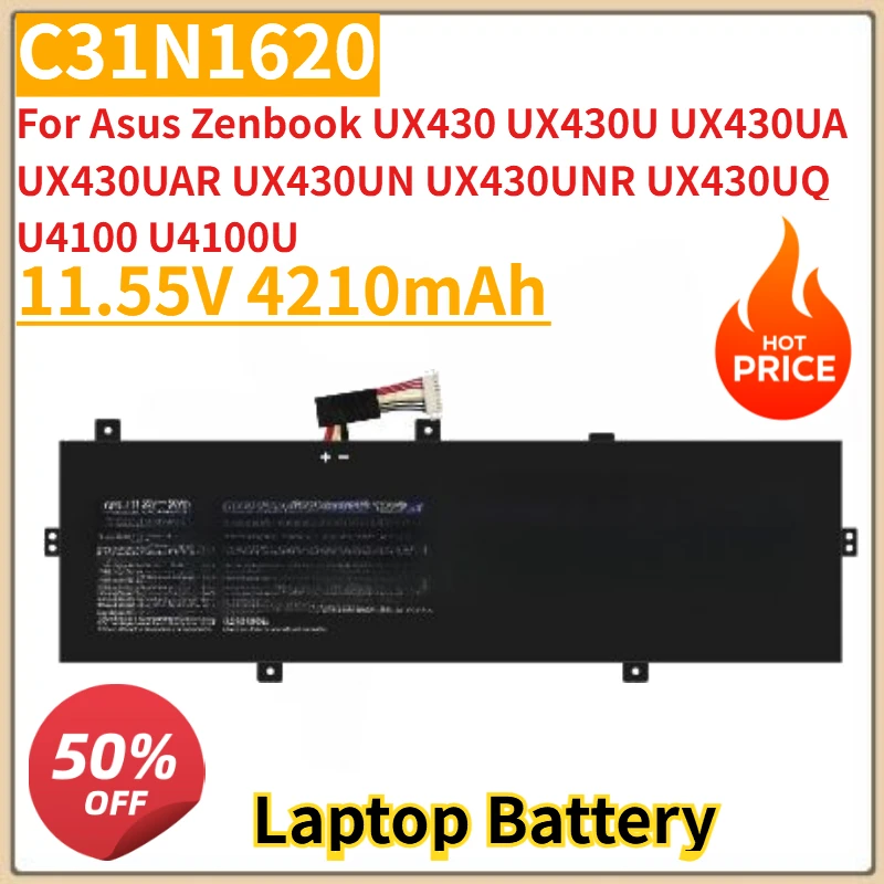 

New C31N1620 Laptop Battery 11.55V 4210mAh for Asus Zenbook UX430 UX430U UX430UA UX430UAR UX430UN UX430UNR UX430UQ U4100 U4100U