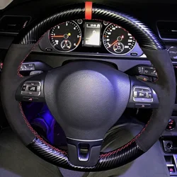 Carbon Fibre Leather Non-Slip Car Steering Wheel Cover Accessories For Volkswagen VW Golf Tiguan Passat B7 Passat CC Touran