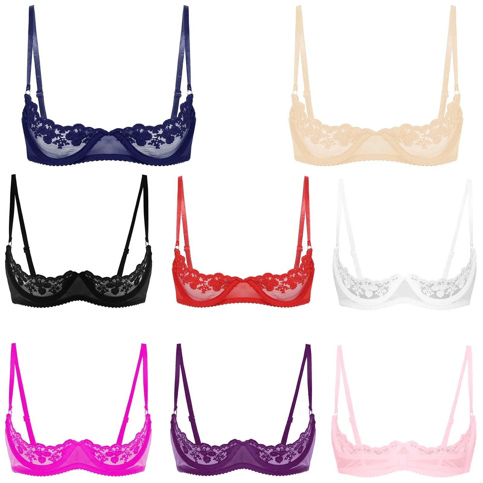 Womens Open Cup Bra Top Sexy Cupless Exposed Breasts Underwired 1/4 Cups Bra Tops Sheer Lace Push Up Sexy Brassiere Lingerie