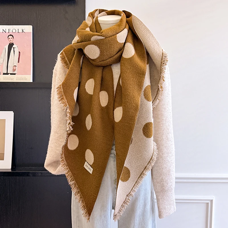 Damen-Kaschmirschal der Luxusmarke 2025, warmer Winter-Pashmina-Schal mit Quasten, gestreift und gepunktet, bedruckt, Foulard und Poncho – Detail 20