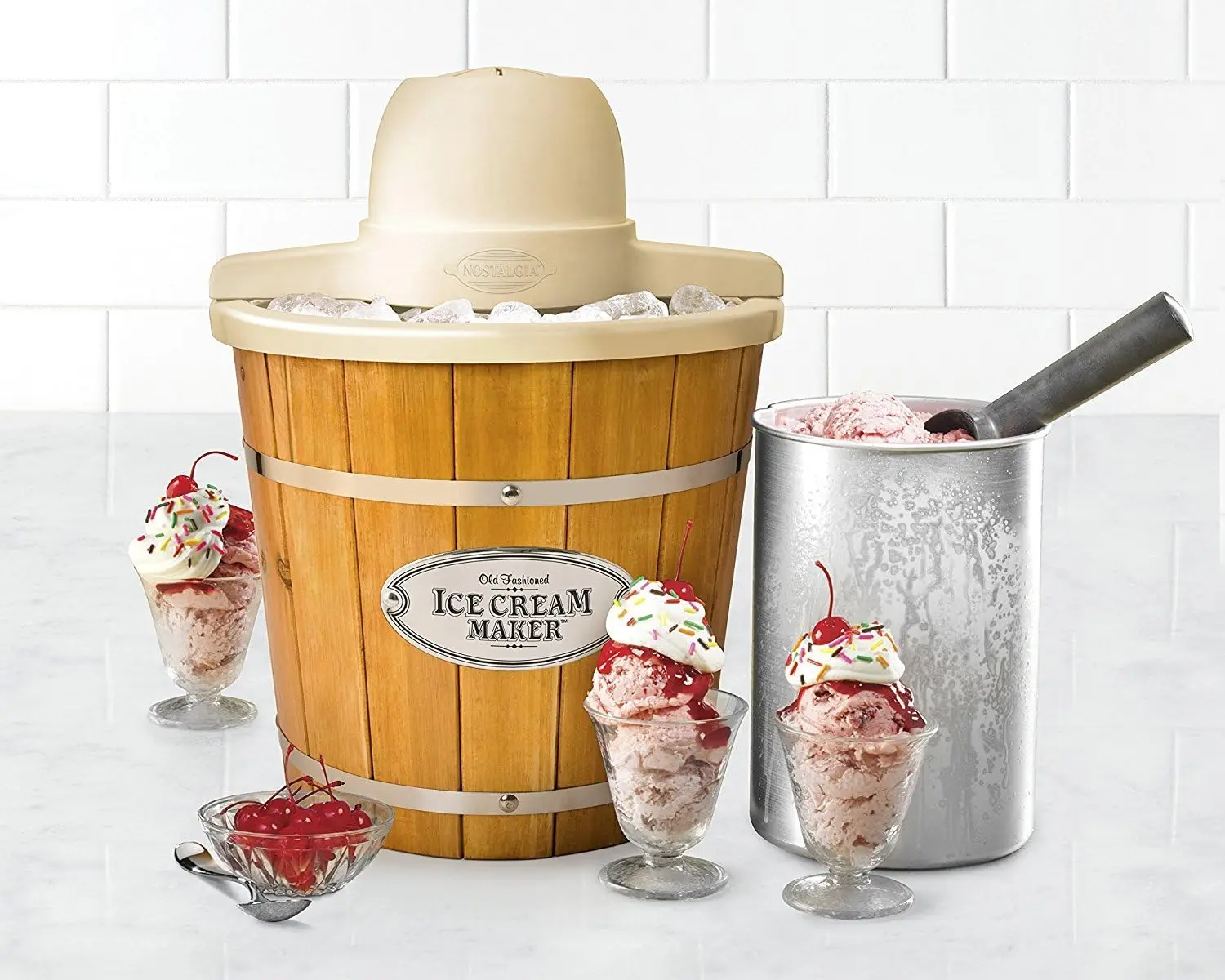 ICMP400WD Электрическая машина для мороженого с деревянным ведром, 4 литра