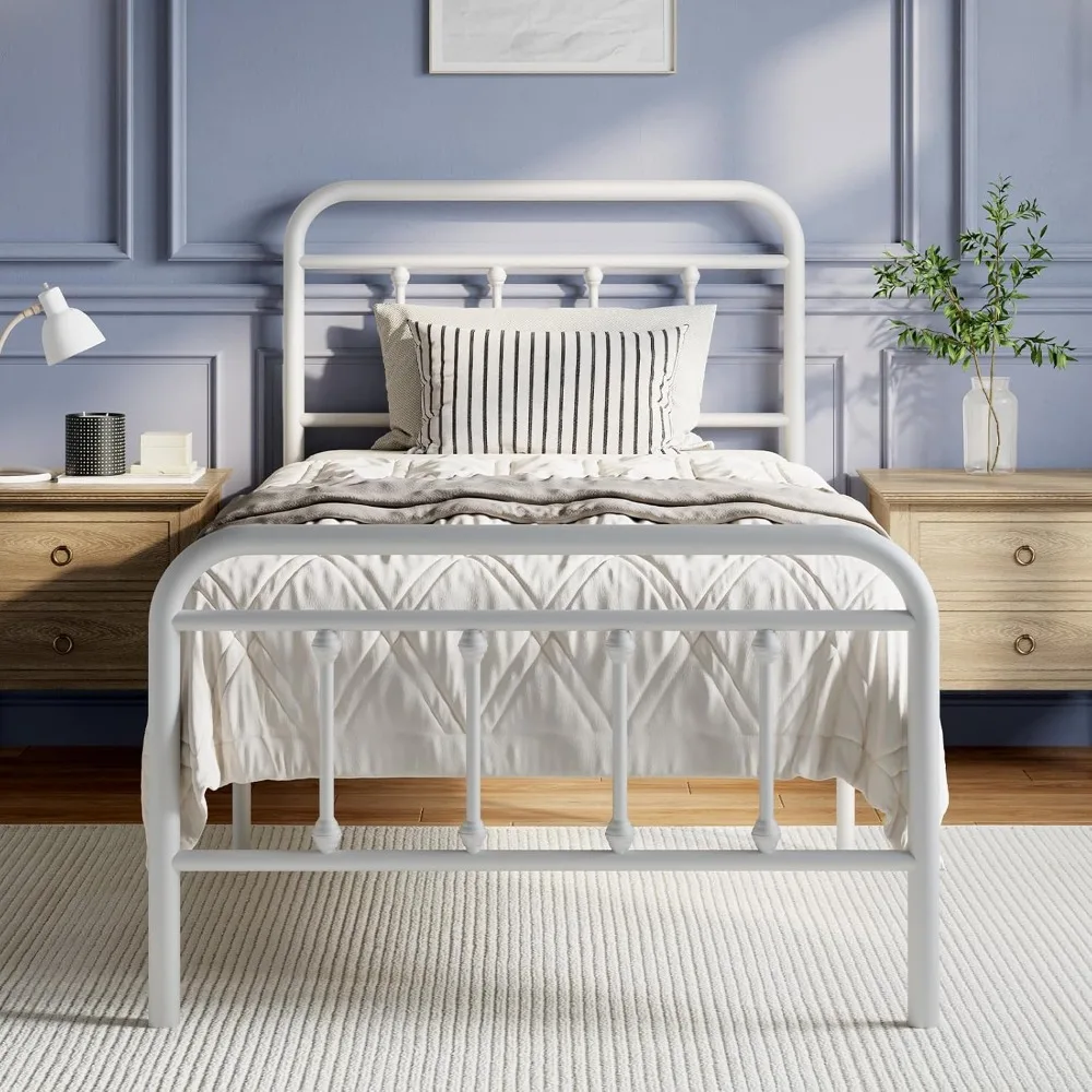 

Metal Bed Frame Twin Size - Modern Minimalist Victorian Style with Headboard/Footboard, Heavy-Duty Steel Slats/Underbed