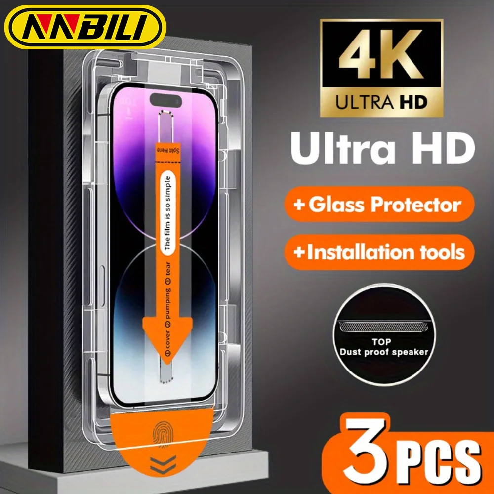 NNBILI 3 قطعة طلاء Oleophobic خالي من الغبار سهل التركيب واقي للشاشة آيفون 14 11 13 12 15 16 17 Pro Max XS X XR Glas #1
