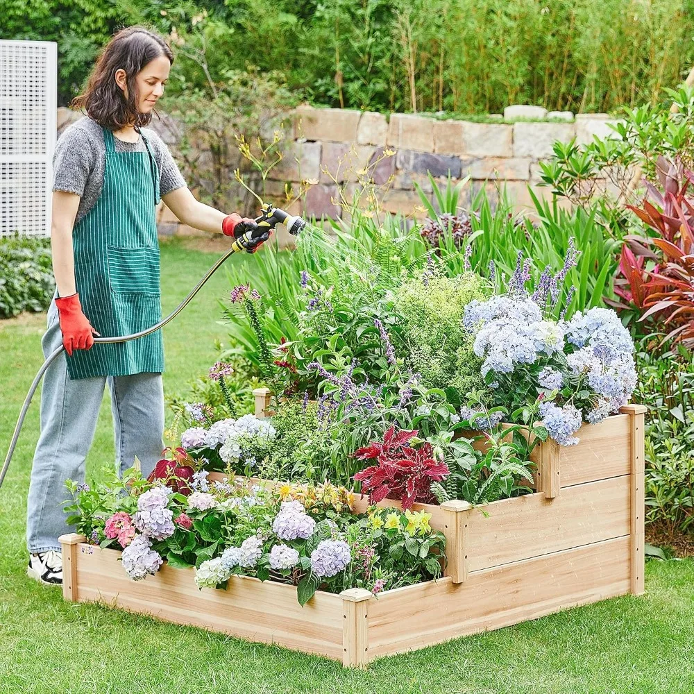 

3 Tier 47 X 47 X 22in Raised Garden Bed Horticulture Outdoor Elevated Flower Box Tiered Garden Bed Wooden, Customized