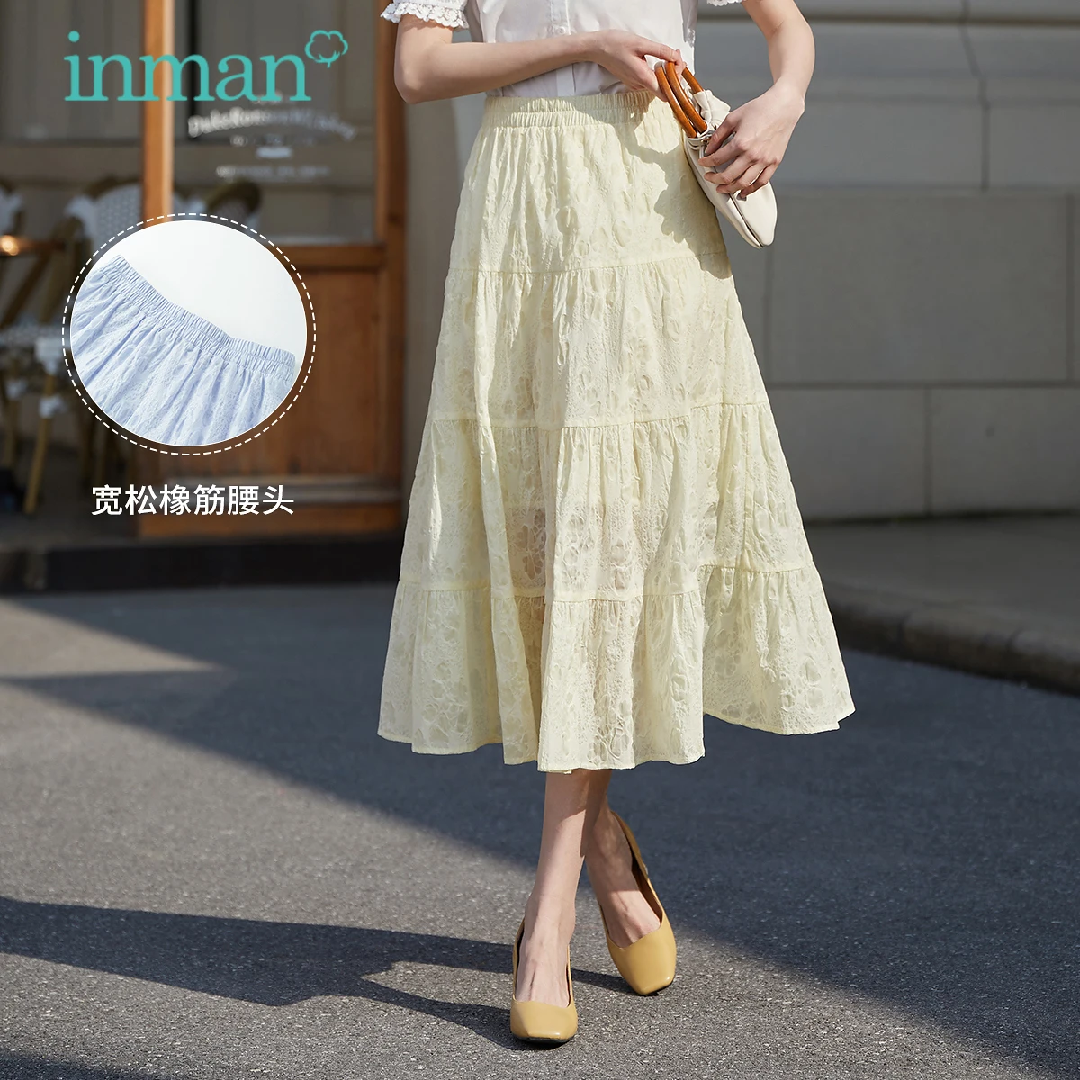 INMAN Elegant Spring Summer Women's Skirt Jacquard Casual Pastoral Long Skirts Women Clothing Versatile A-line Skirt Temperament