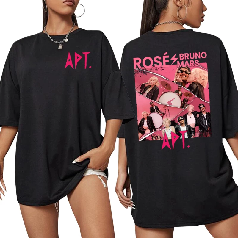 ROSÉ & Bruno Mars APT Song T-Shirt Graphic Printing Hip Hop Vintage Tee-shirt Short Sleeve Harajuku Tshirt Unisex Cotton Tees