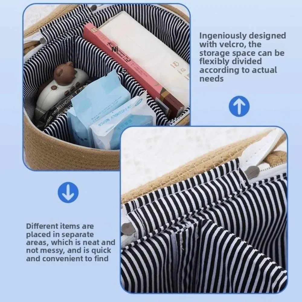 

Cotton Thread Rope Mummy Handbag Divided Into Compartments Large Capacity Diaper Storage Basket for Diaper/ Storage Shopping