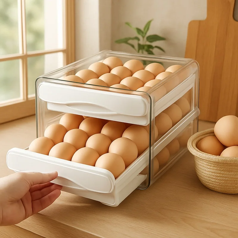 Two-Layer Plastic Egg Storage Container with High Capacity for Kitchen and Fridge Organization