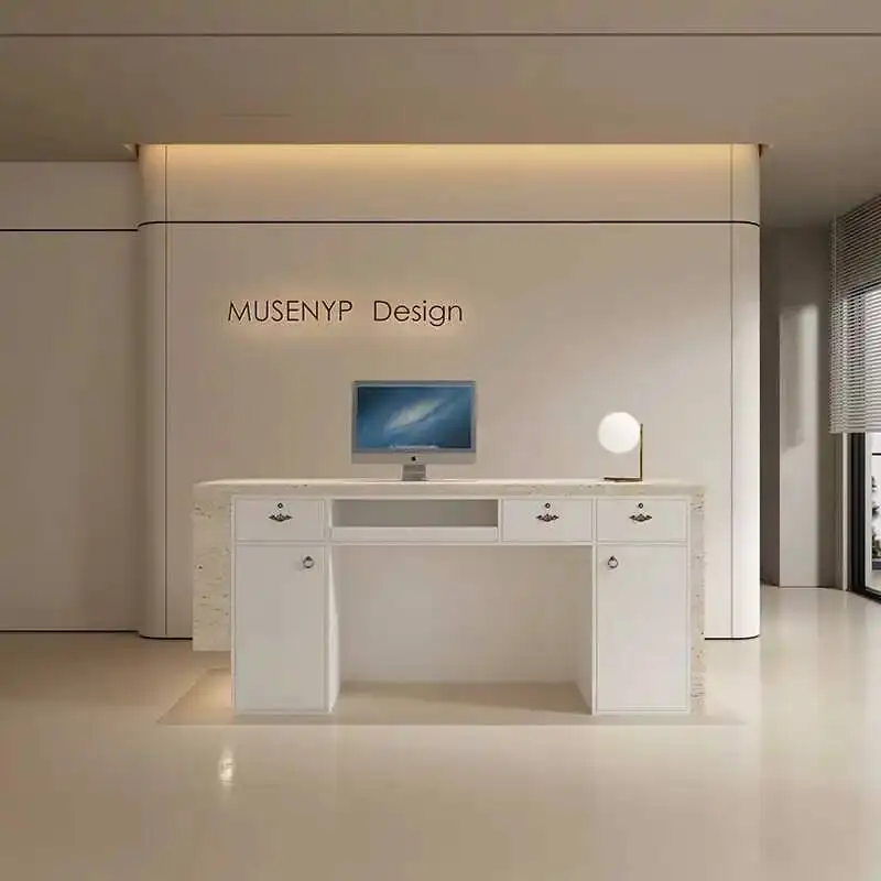 

Desks Customer Modern Display Elegant Reception Light Luxury Drawers Counter Reception Desks Beauty Welcome Bureau Furniture