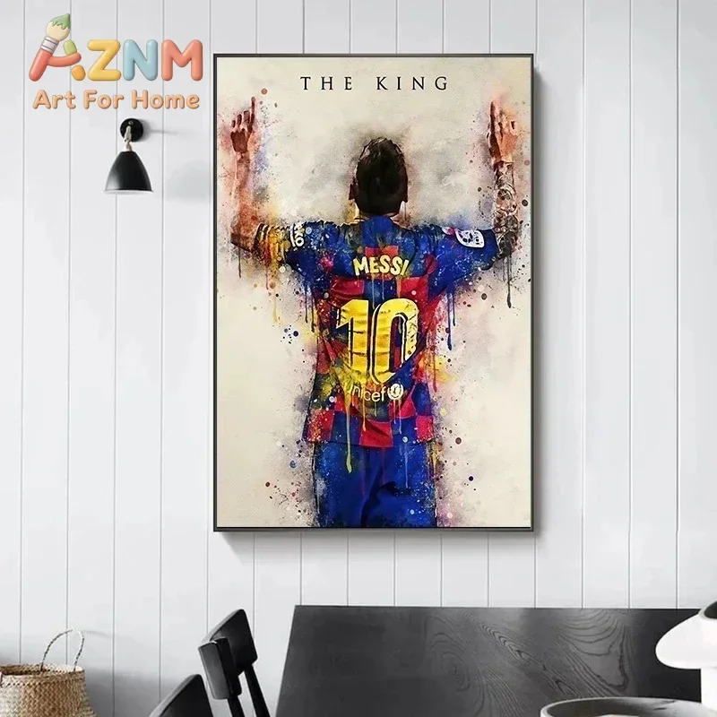 AZNM Football Star Canvas Wall Art, Sports Player Watercolor Splash Print, Boys Bedroom Fan Wall Decor Poster