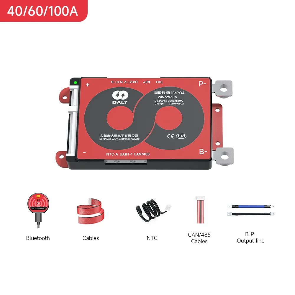 Daly Smart BMS Bluetooth UART RS485 CANBUS 4S 8S 16S 12V 24V 48V 60A 100A for APP 100mA balancer current