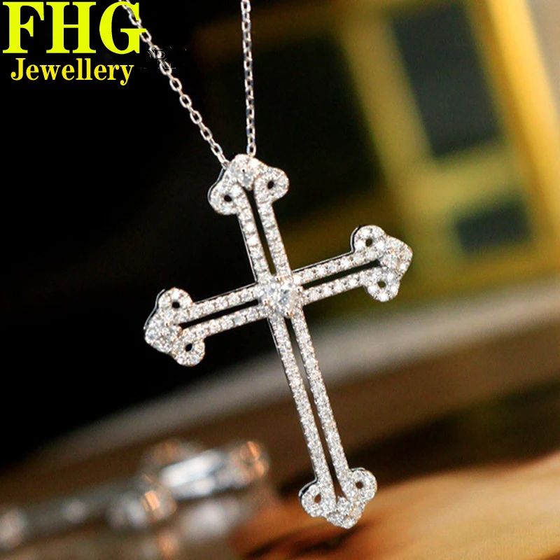 

Natural Real Diamond 0.55Ct 18K White Gold Necklcae Cross full of diamonds Ladies Birthday Gift Party Wedding Jewelry