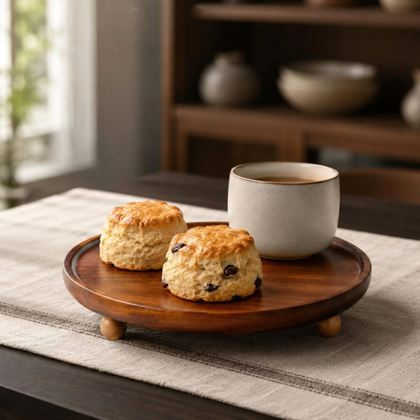 Round Acacia Tray Natural Grain Wooden Serving Tray Polished Raised Feet for Entryway