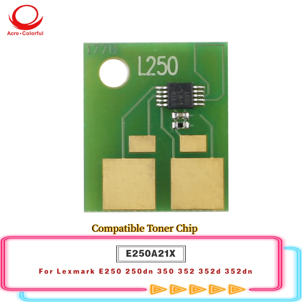 

Совместимый тонер-чип E250A21X для Lexmark E250 250dn 350, чип картриджа 352, 352d, барабанный чип, 352dn, лазерный принтер