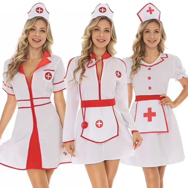 

Halloween Costume Ladies Carnival Head Nurse Classic Hospital Uniform Temptation Hairhoop Cosplay Carnival Fancy Dress Up Party