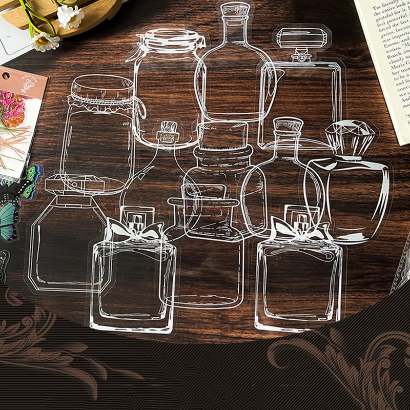 30/20pcs DIY Glass Bottle Stickers Scrapbooking Decorative Sticker Art Craft Transparent Dried Flower Bookmarks Decor