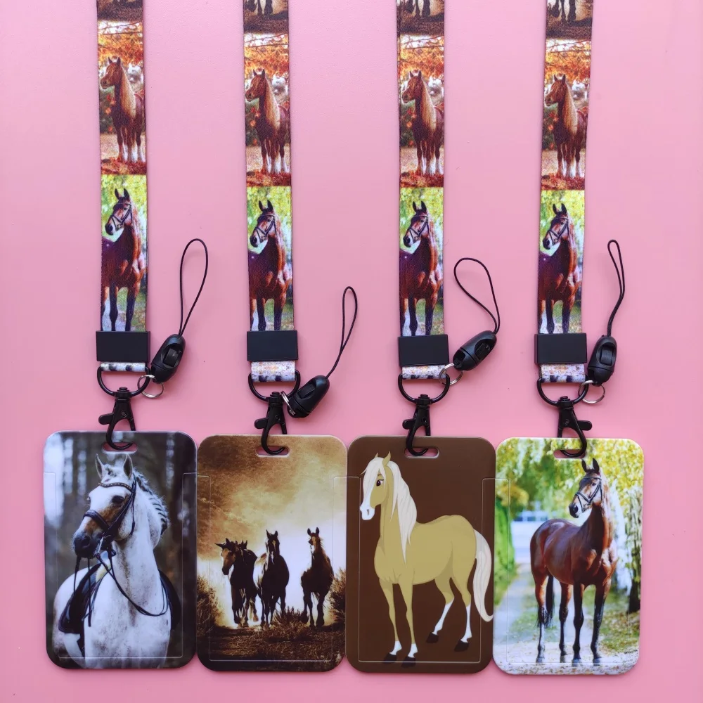 Boys Animal Horse Lanyard  ID Card Holder Office Worker Cardholder Horses Credit Card Case Card Protector Christmas Gift