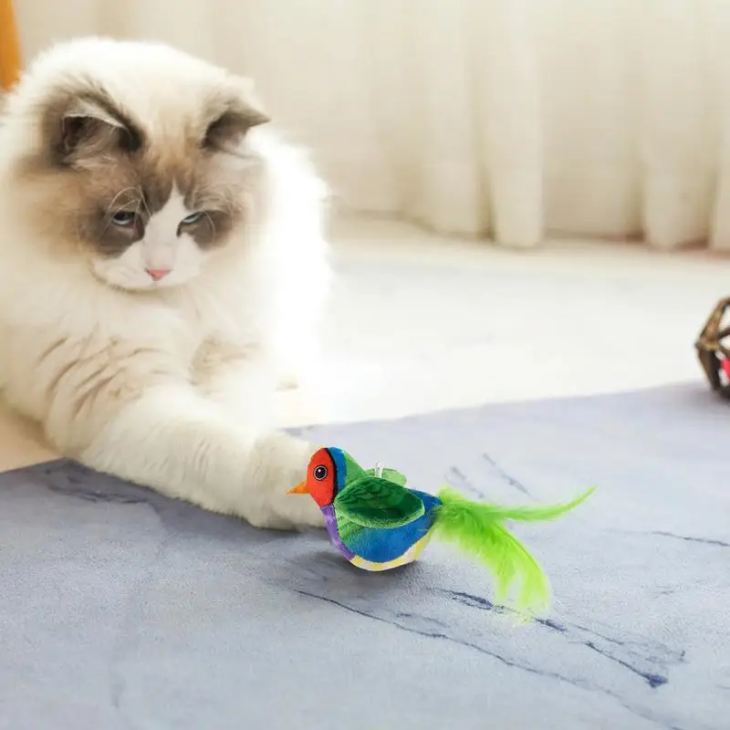 Cat Bird Toy Flapping Flapping Wings Chirping Bird Realistic Bird Cat Toy Automatic Super Soft Interactive Flying Bird Toy For