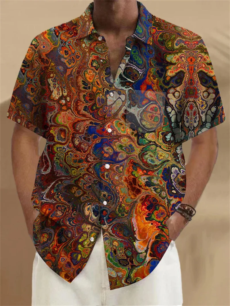 2025 European and American Popular Men's Summer Fashion Short Sleeved Shirt with Chinese Elements Luxurious Blue Dragon Print