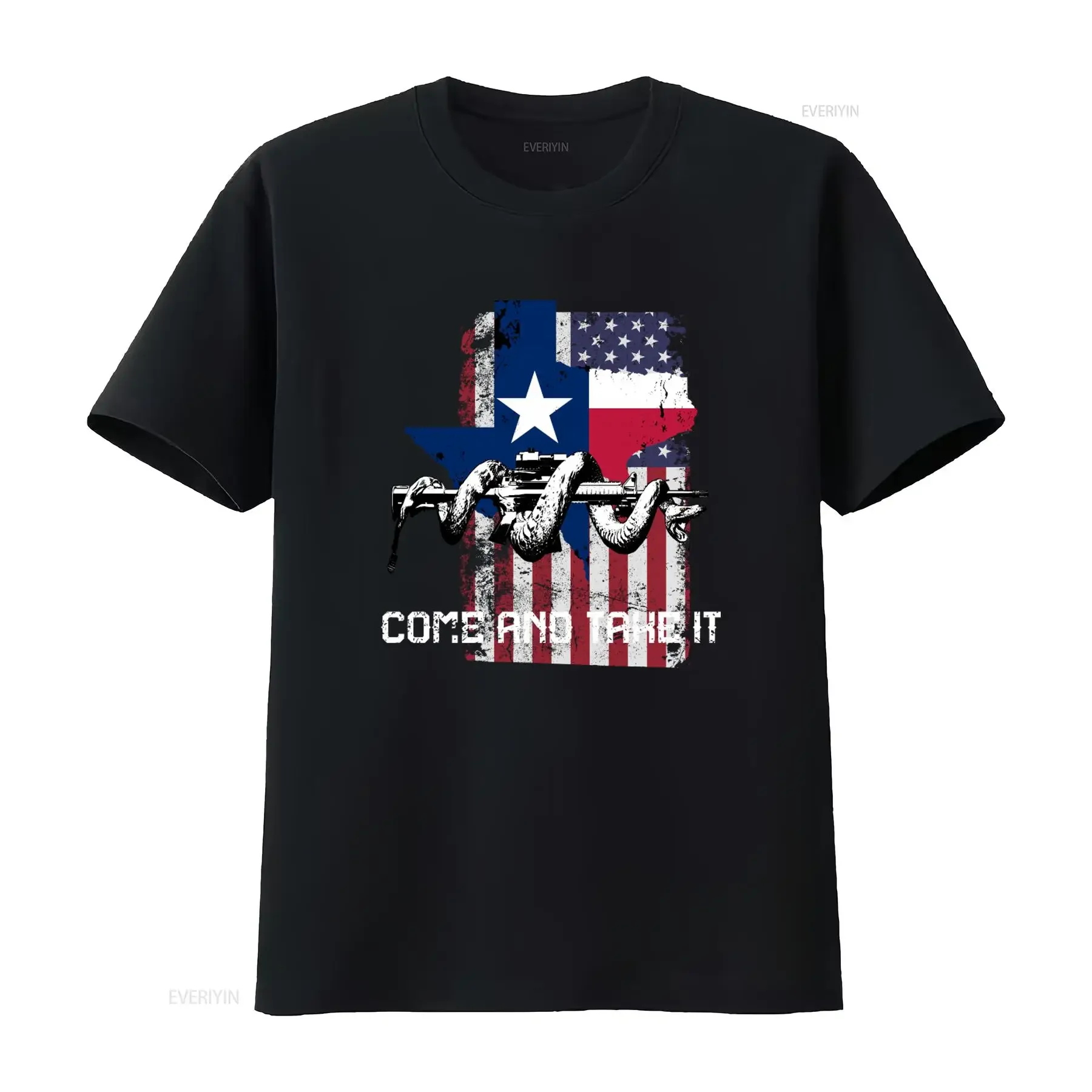 Texas Flag Snake Rifle Print T Shirt Come And Take It Design for Patriotic Style vintage Washed streetwear