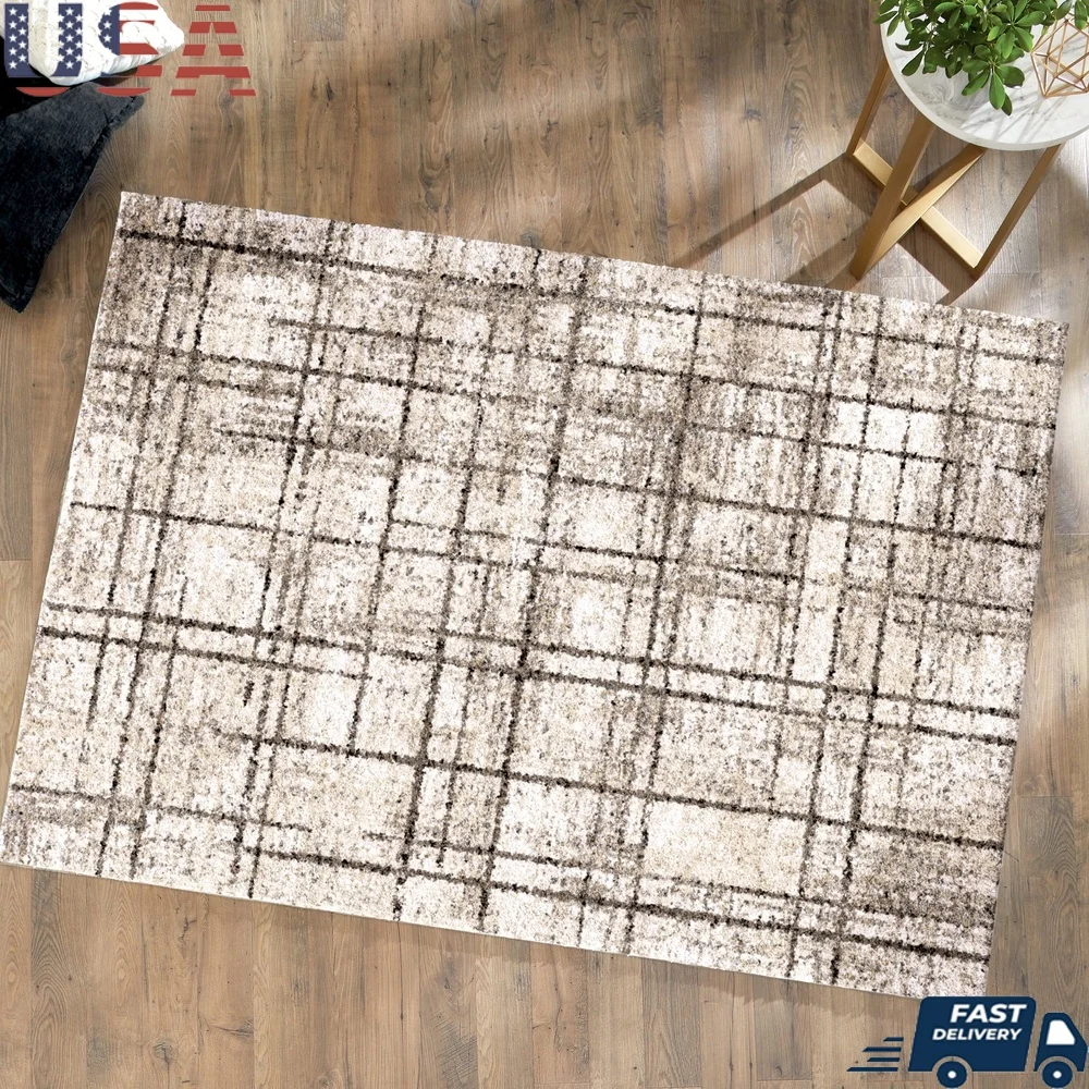 

Rectangular Geometric Area Rug Synthetic Fibers Soft Durable Fade Resistant Family Room Easy Care Elegant Floor Covering
